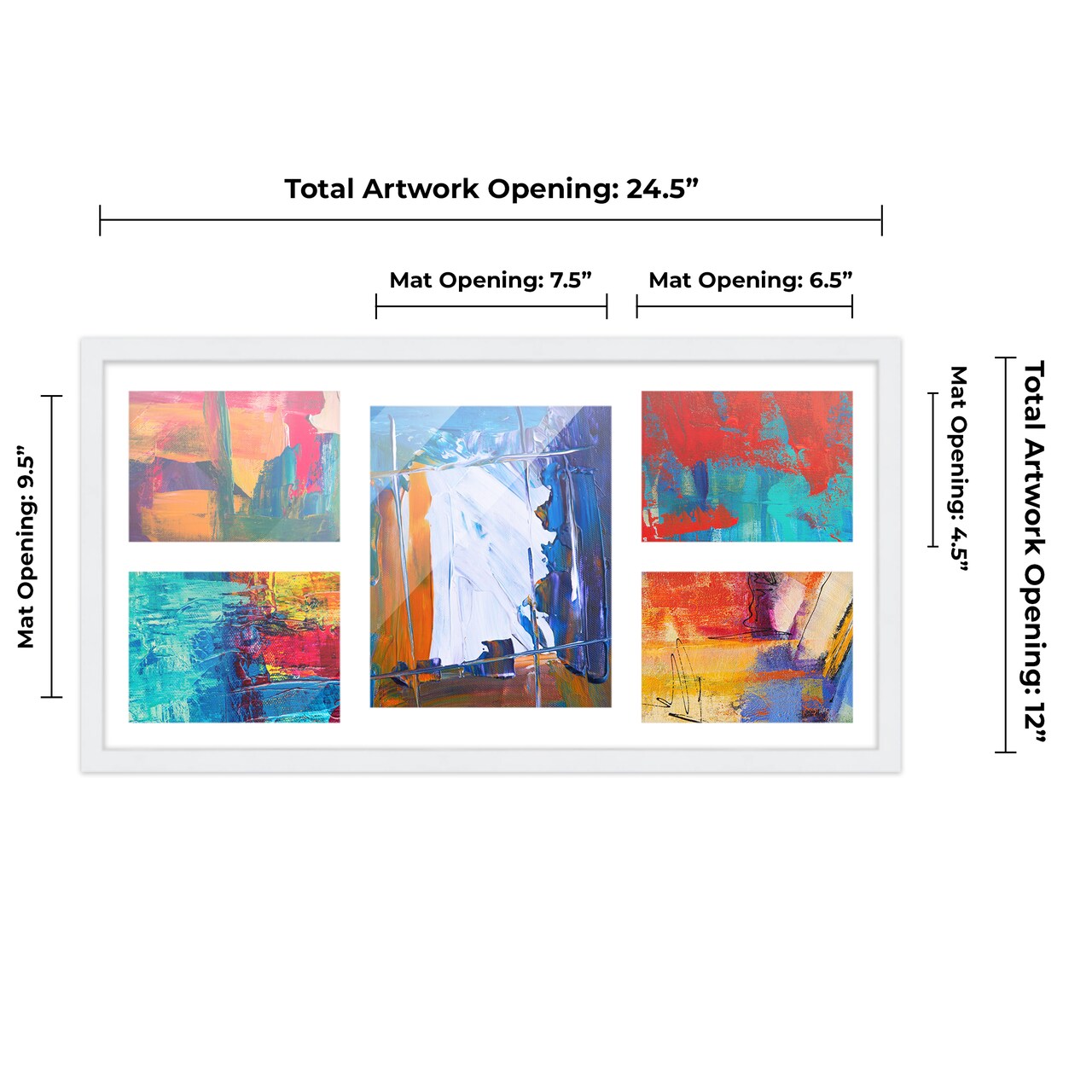 White Finish Collage Frame - White Mat, 20 Frame Sizes to Choose From, UV Acrylic, Wall Hanging Hardware, Vertical or Horizontal Display